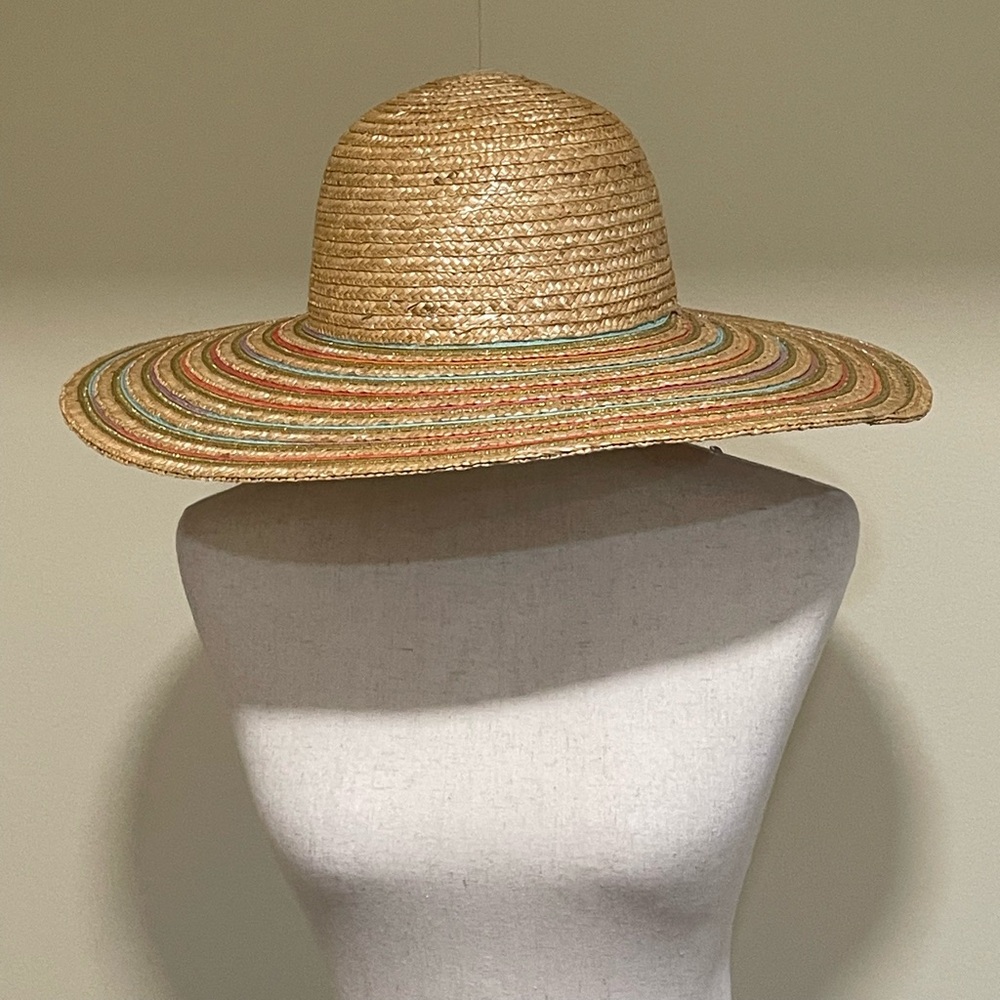 Candies Wide Brim Floppy Straw Hat Tan Multicolor One Size Packable Lightweight - Picture 3 of 10